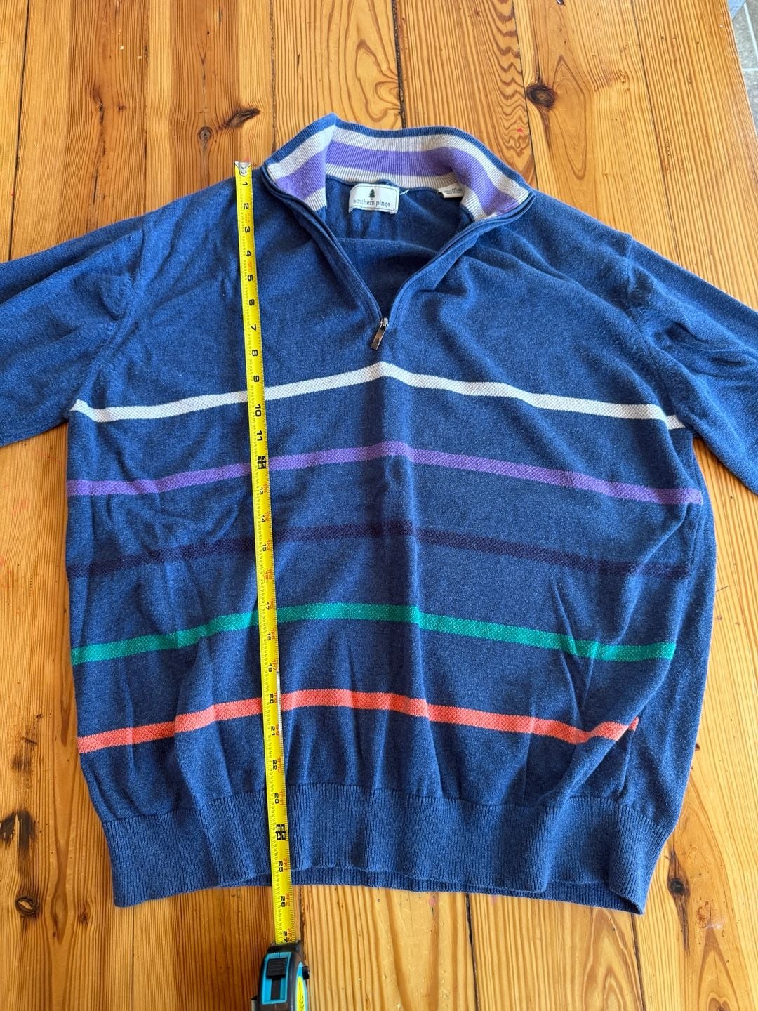 Southern Pines Quarter Zip Sweater Size XL Blue Striped Knit 8