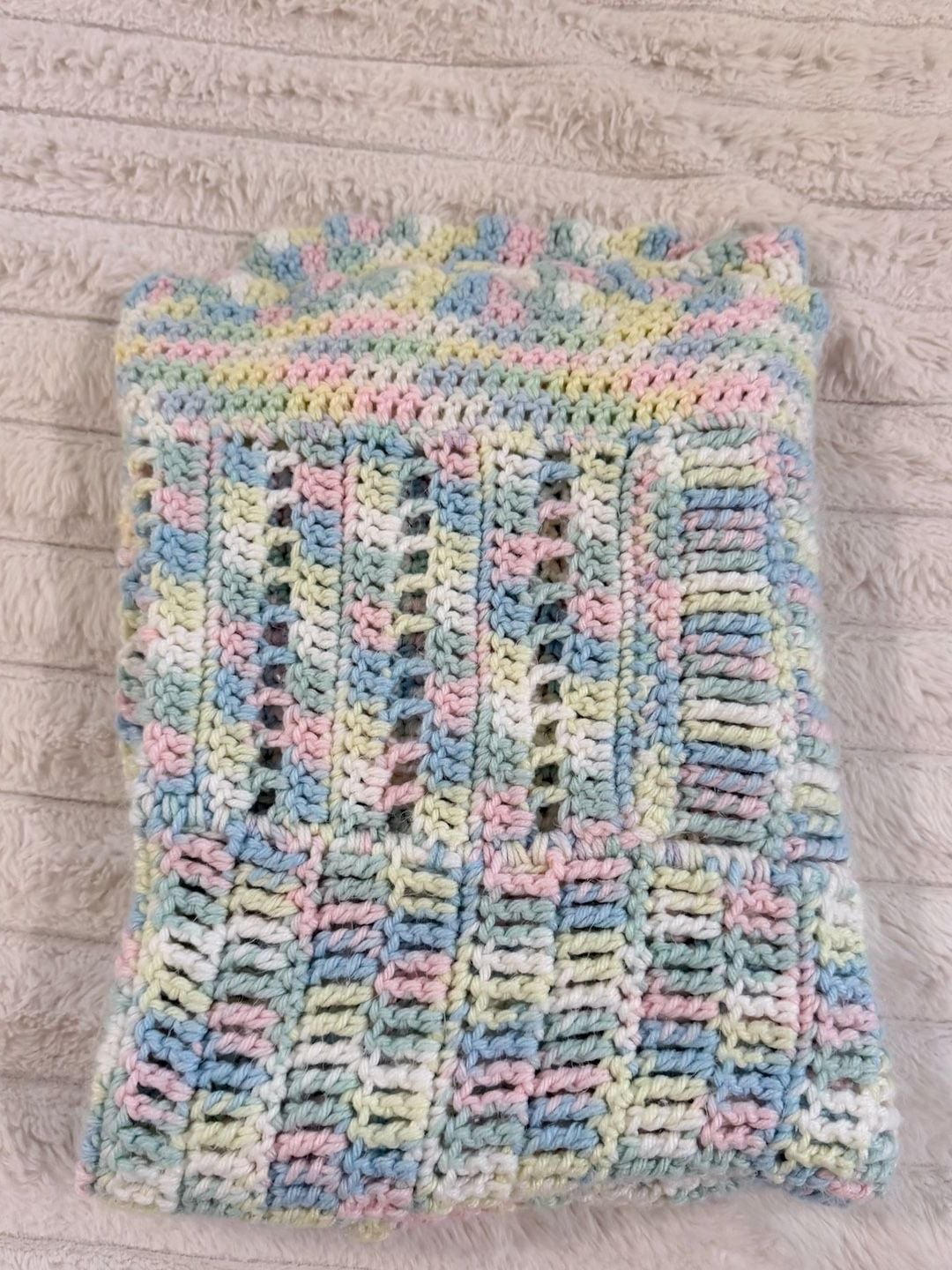 Handmade Crochet Baby Blanket Afghan Size 26x38 Pastel Multicolor 2