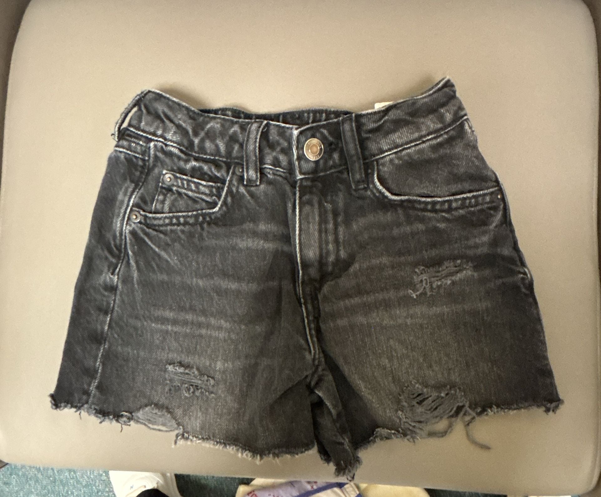 Zara Denim Shorts Size 8-9 Years Black Distressed Cut Off 2