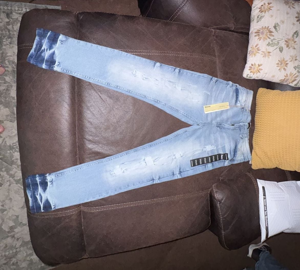 Reason Brand Skinny Jeans Size 34x32 Light Wash Distressed 4