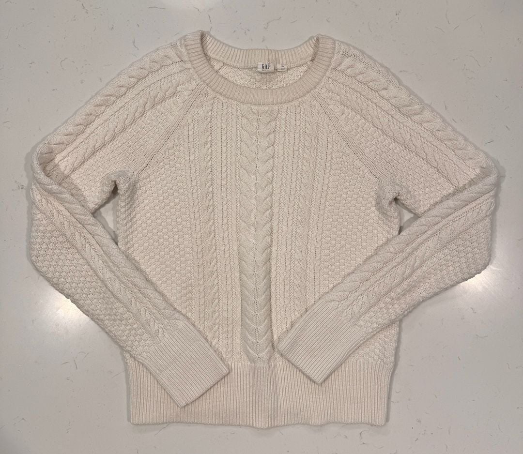 Gap Cable Knit Crewneck Sweater Size XS Off White Cotton 2