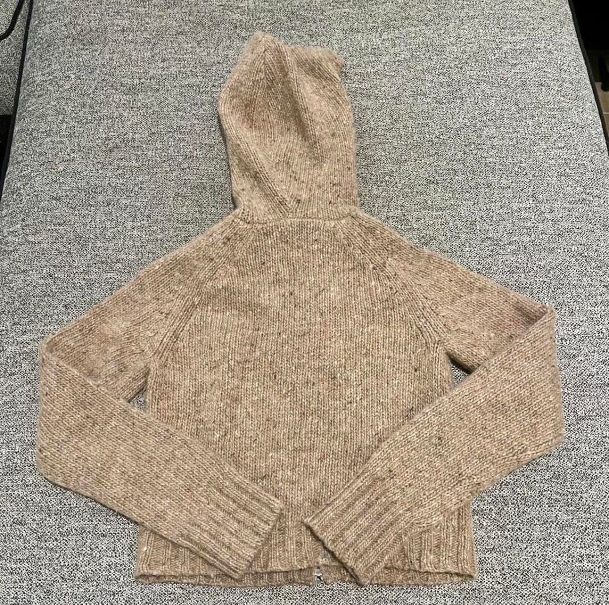 119-Abercrombie & Fitch Zip Hoodie Size M Beige Wool Blend Knit Sweater VNTG Y2K 3