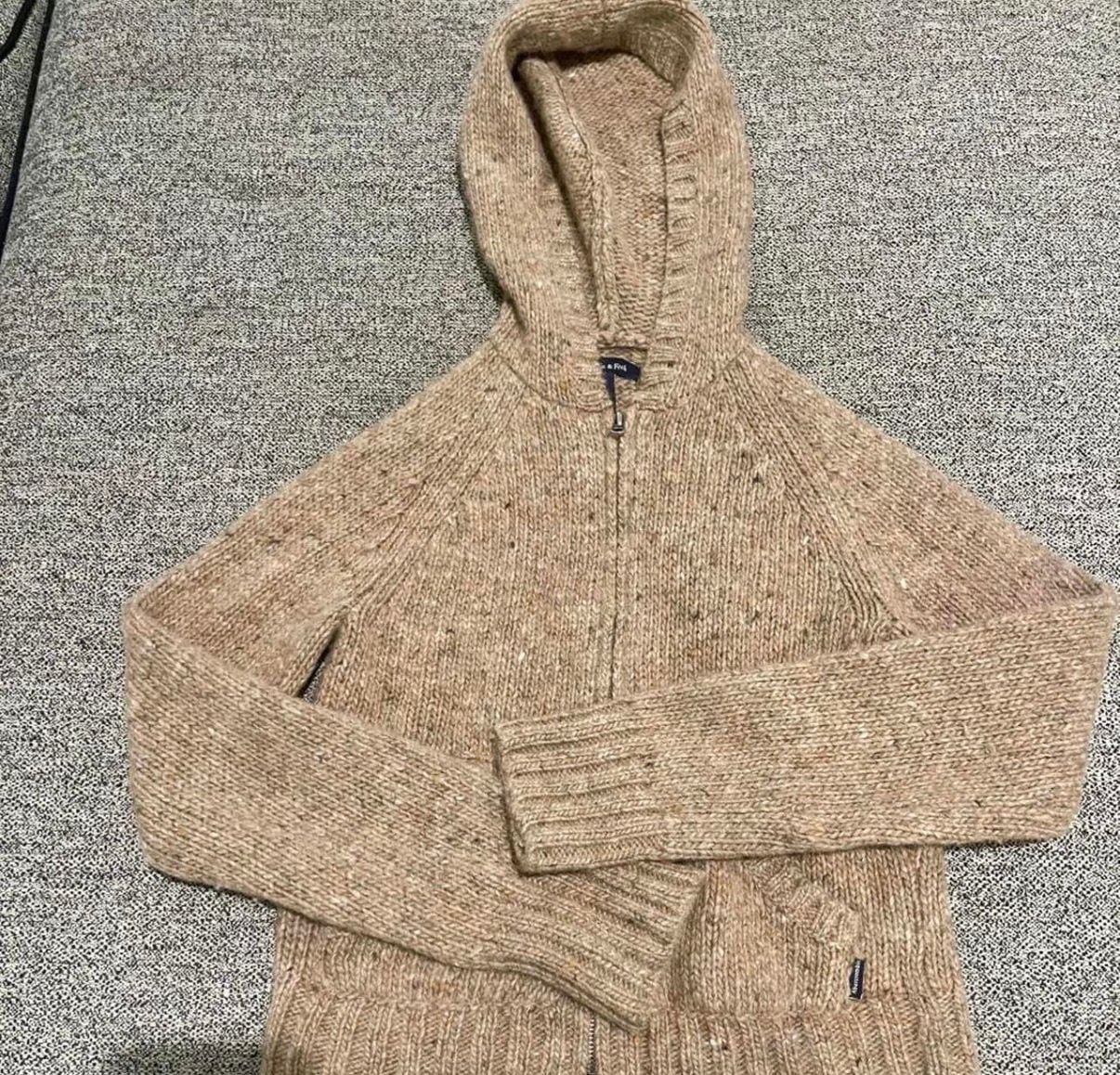 119-Abercrombie & Fitch Zip Hoodie Size M Beige Wool Blend Knit Sweater VNTG Y2K 5