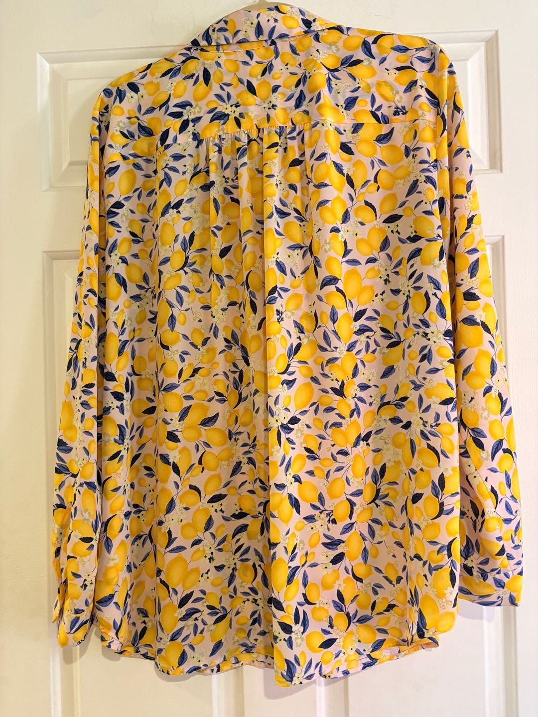 Ann Taylor Lemon Print Long Sleeve Blouse Size XL 6