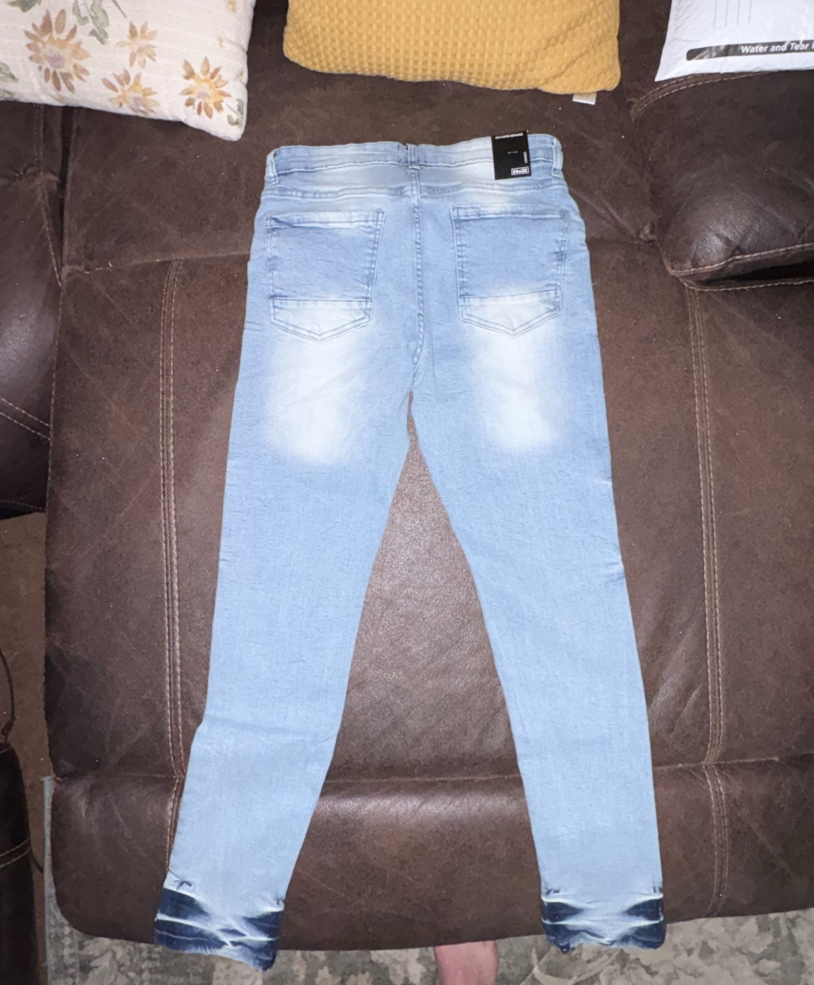 Reason Brand Skinny Jeans Size 34x32 Light Wash Distressed 3