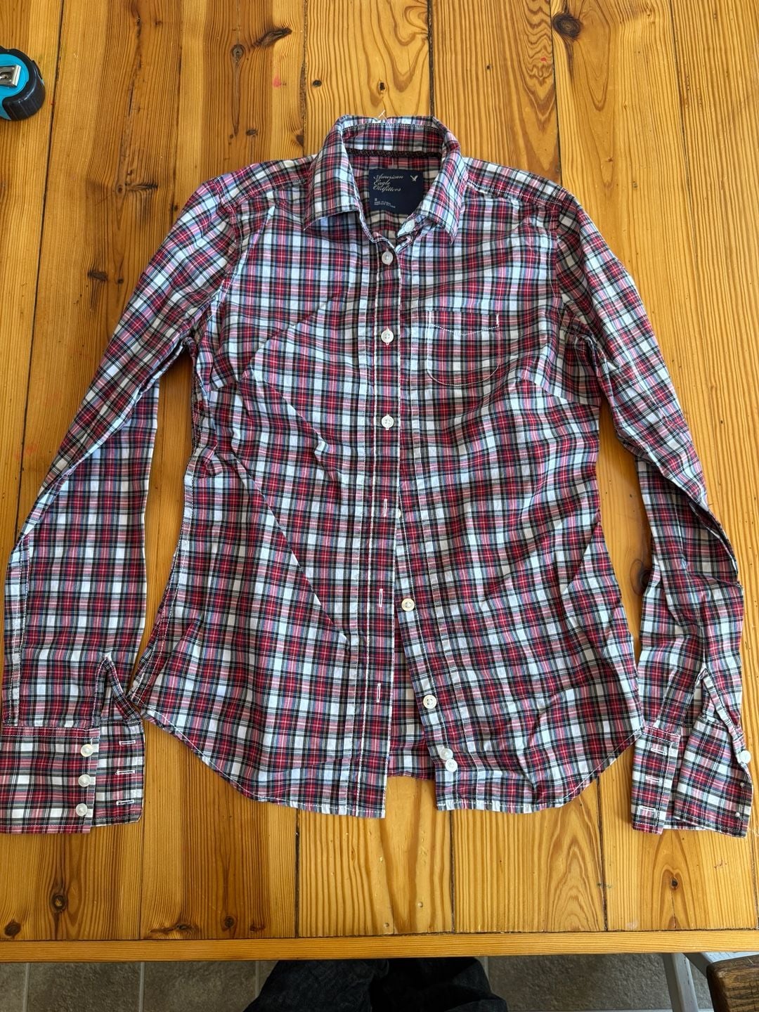 American Eagle Outfitters Plaid Button Up Shirt Size 2 Red White Blue 2