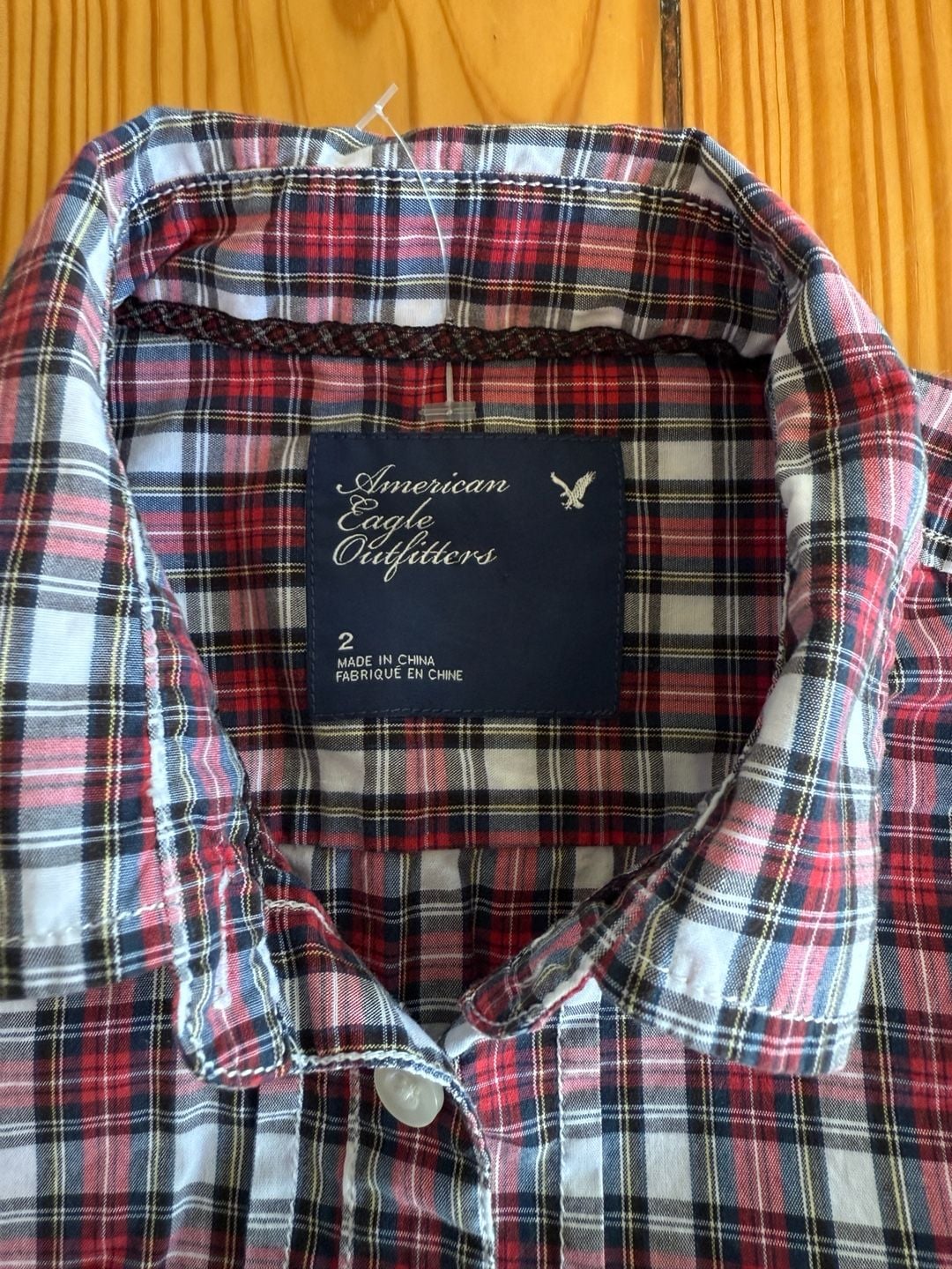 American Eagle Outfitters Plaid Button Up Shirt Size 2 Red White Blue 4