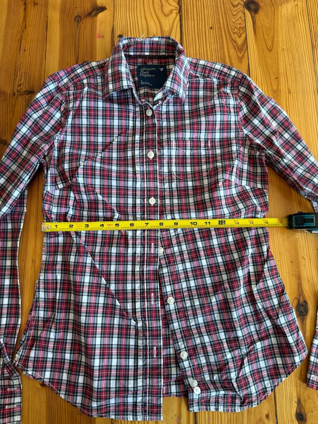 American Eagle Outfitters Plaid Button Up Shirt Size 2 Red White Blue 5