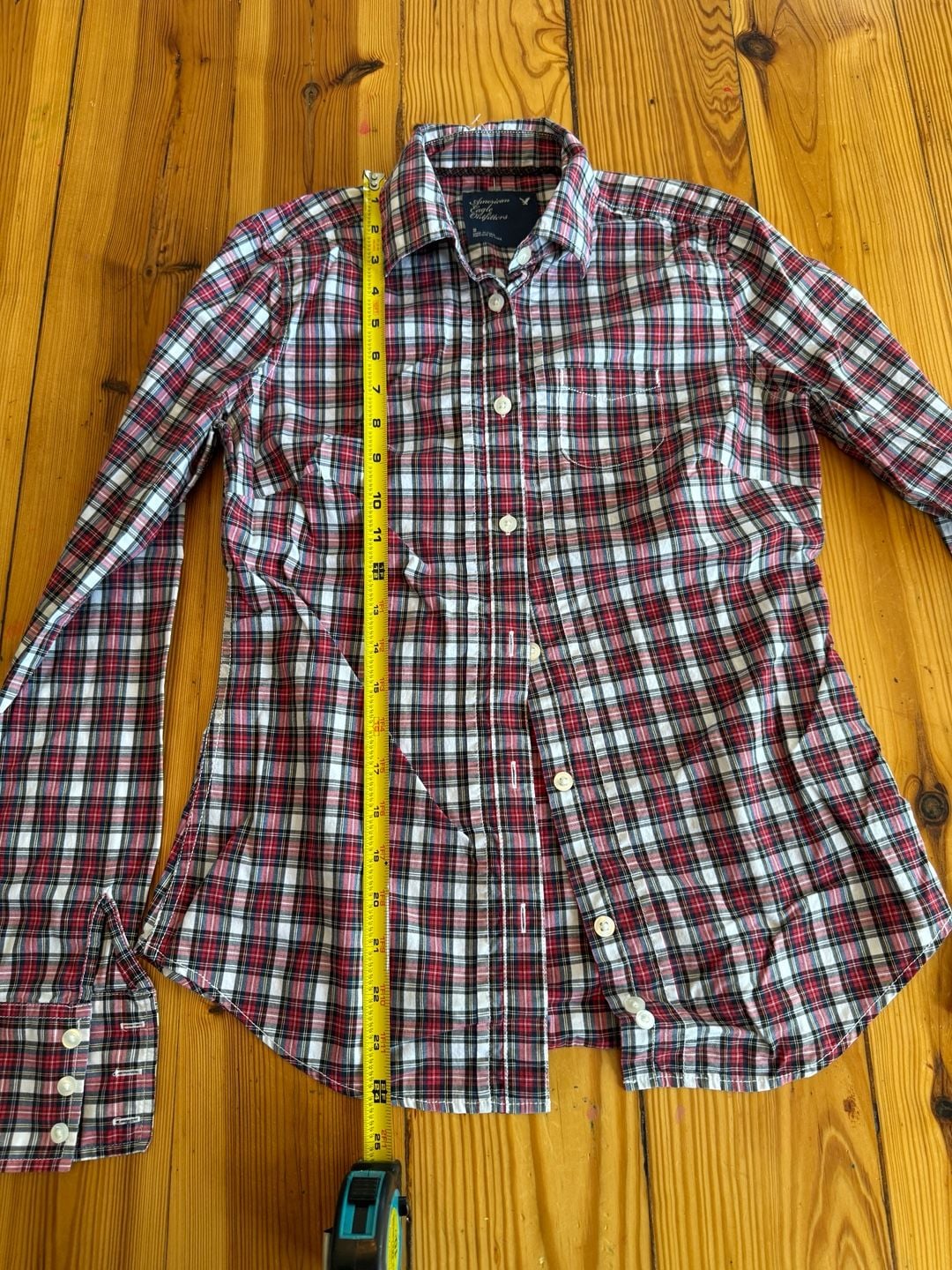 American Eagle Outfitters Plaid Button Up Shirt Size 2 Red White Blue 6
