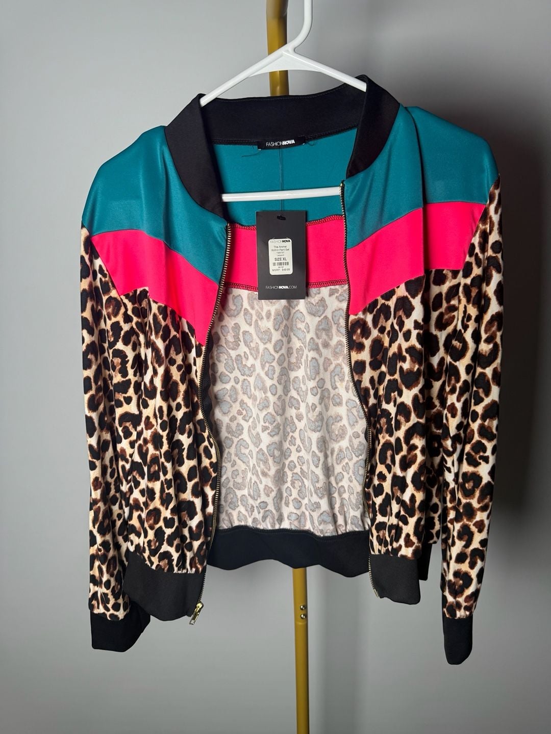 Fashion Nova The Animal Within Jacket Size XL Color Block Leopard 2
