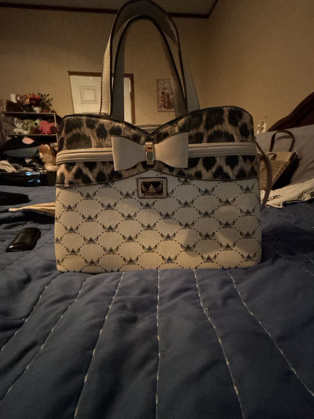 Wendy Keen Leopard Print Bow Tote Handbag Apricot 2