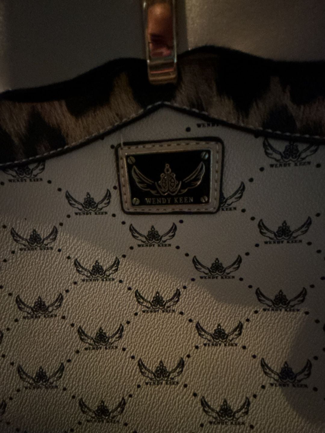 Wendy Keen Leopard Print Bow Tote Handbag Apricot 3