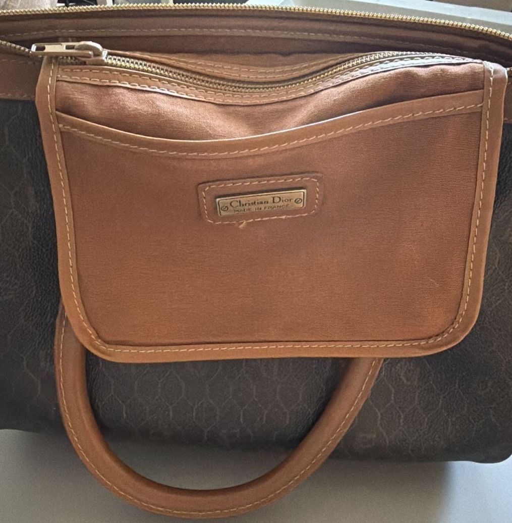 Christian Dior Vintage Trotter Honeycomb Satchel Handbag Brown 7