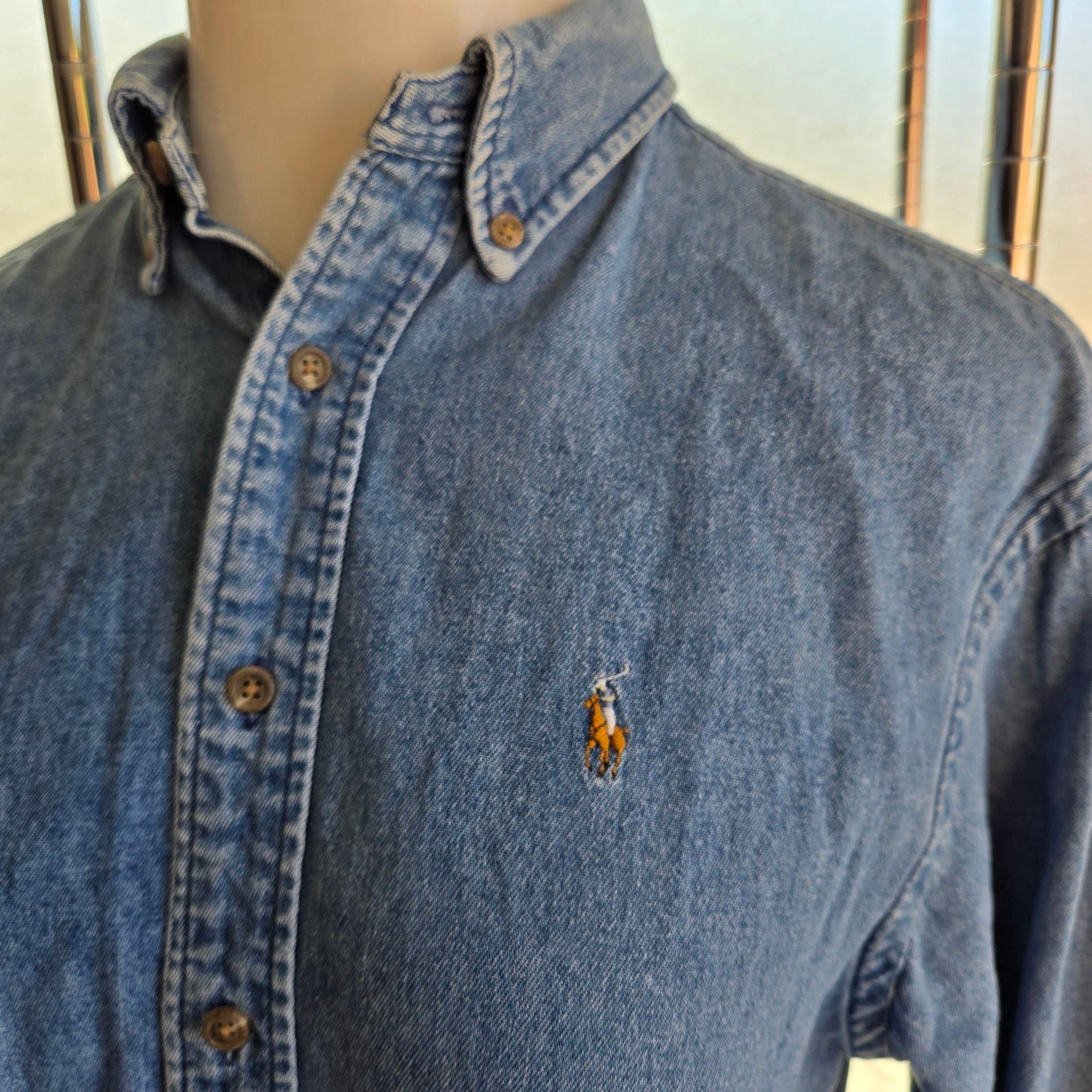 Ralph Lauren Denim Long Sleeve Button Down Shirt Blue Cotton 3