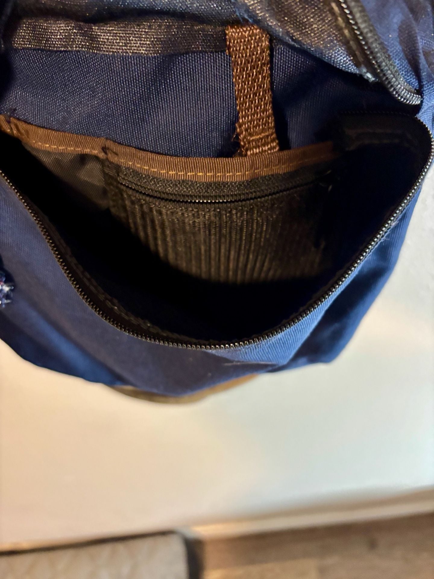 JanSport Navy Blue Backpack Suede Bottom 5
