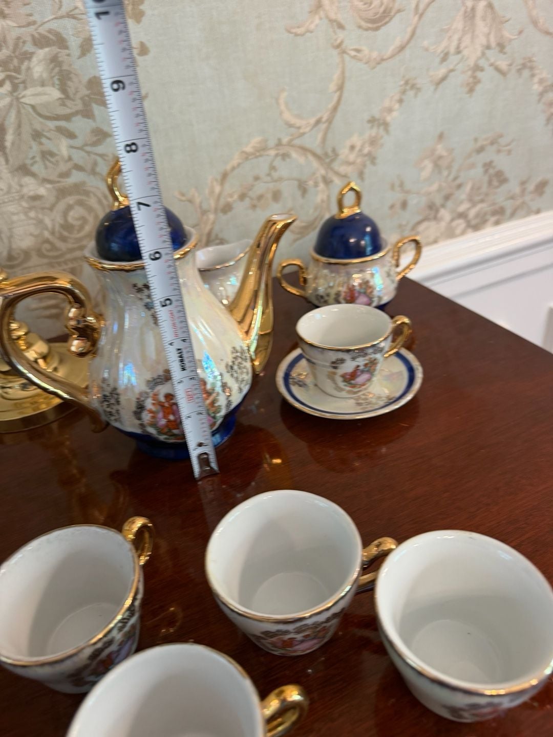 Vintage Japanese Fine Porcelain Tea Set Courting Couple Mother Of Pearl 8