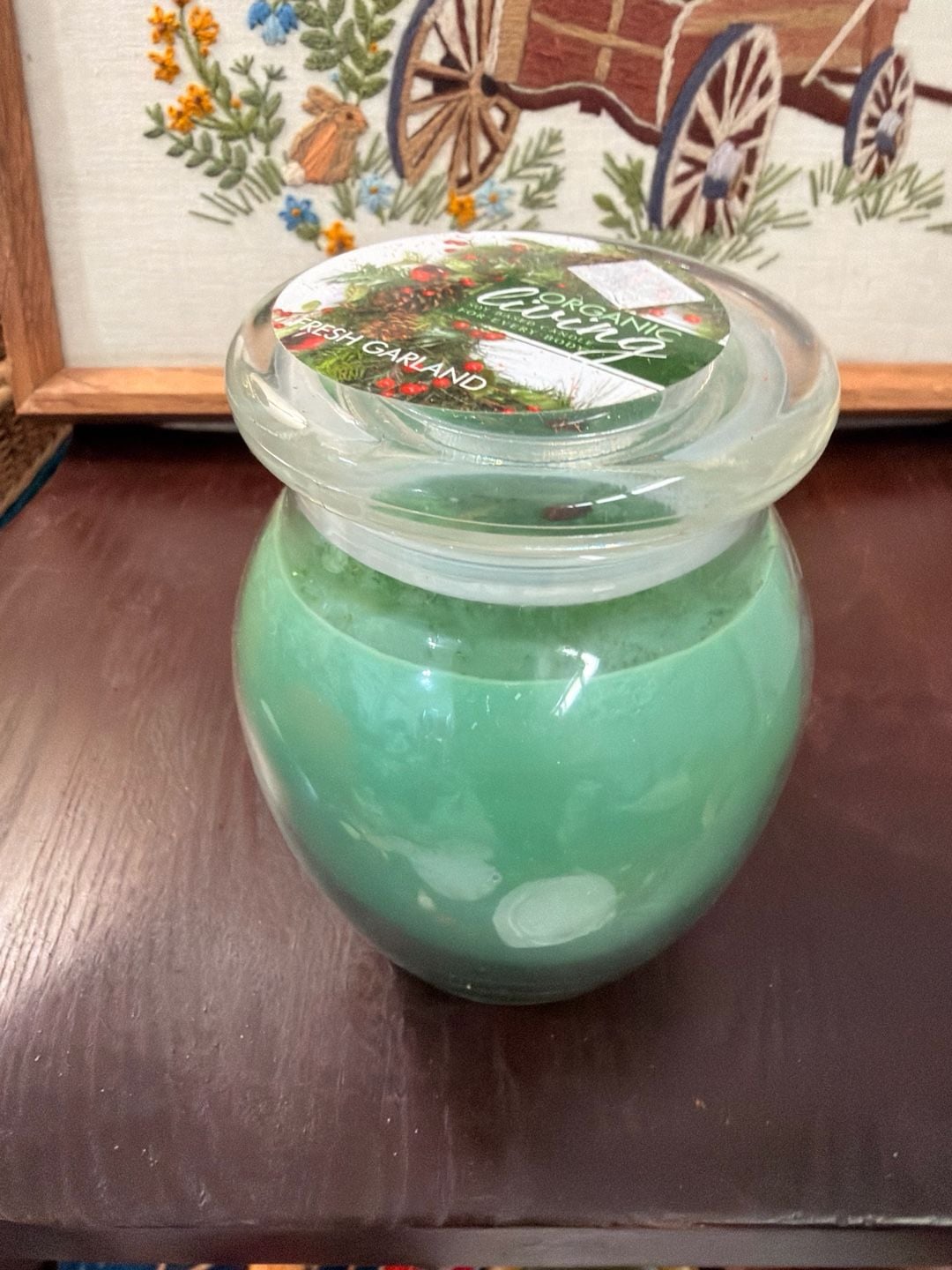 Holiday Candle Organic Living Fresh Garland Soy Based Candle Glass Jar Christmas 1