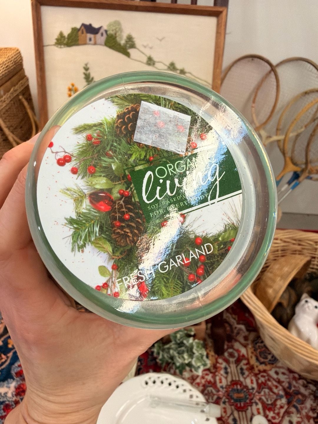 Holiday Candle Organic Living Fresh Garland Soy Based Candle Glass Jar Christmas 7
