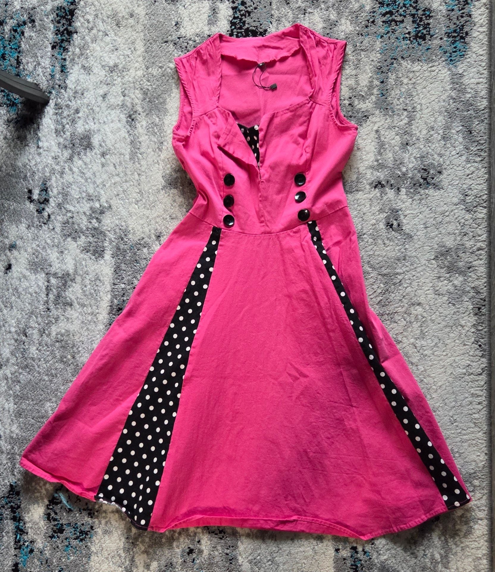 Pinup Couture Flare Dress Size M Pink Black Polka Dot Sleeveless 2