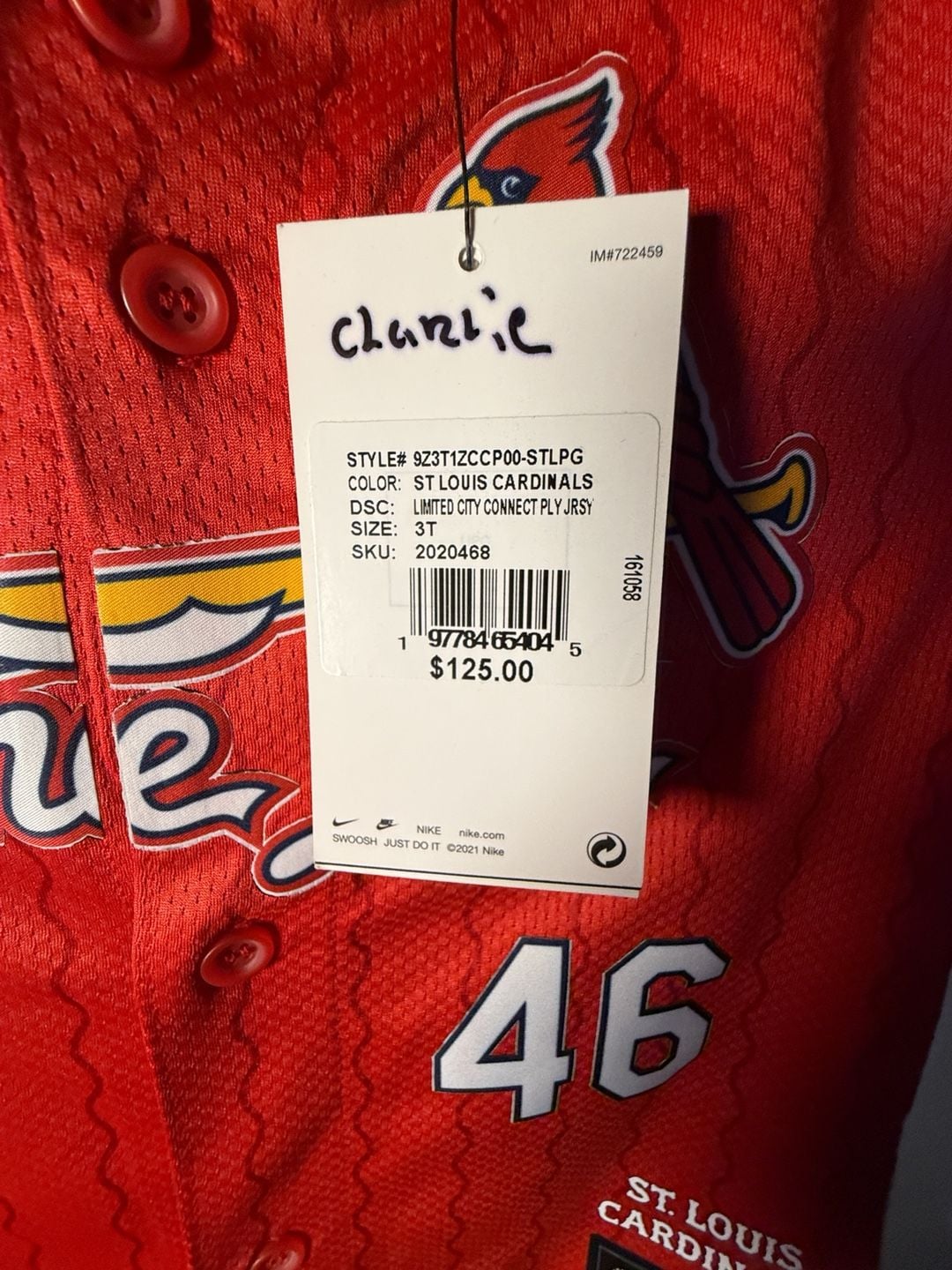 Nike St. Louis Cardinals City Connect Jersey Size 3T 7