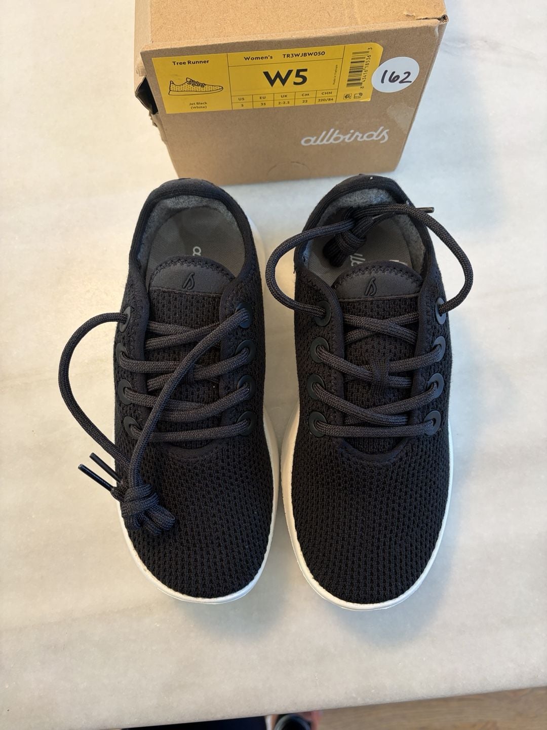 Allbirds Tree Runner Size 5 Jet Black White Sneakers Walking Shoes 3