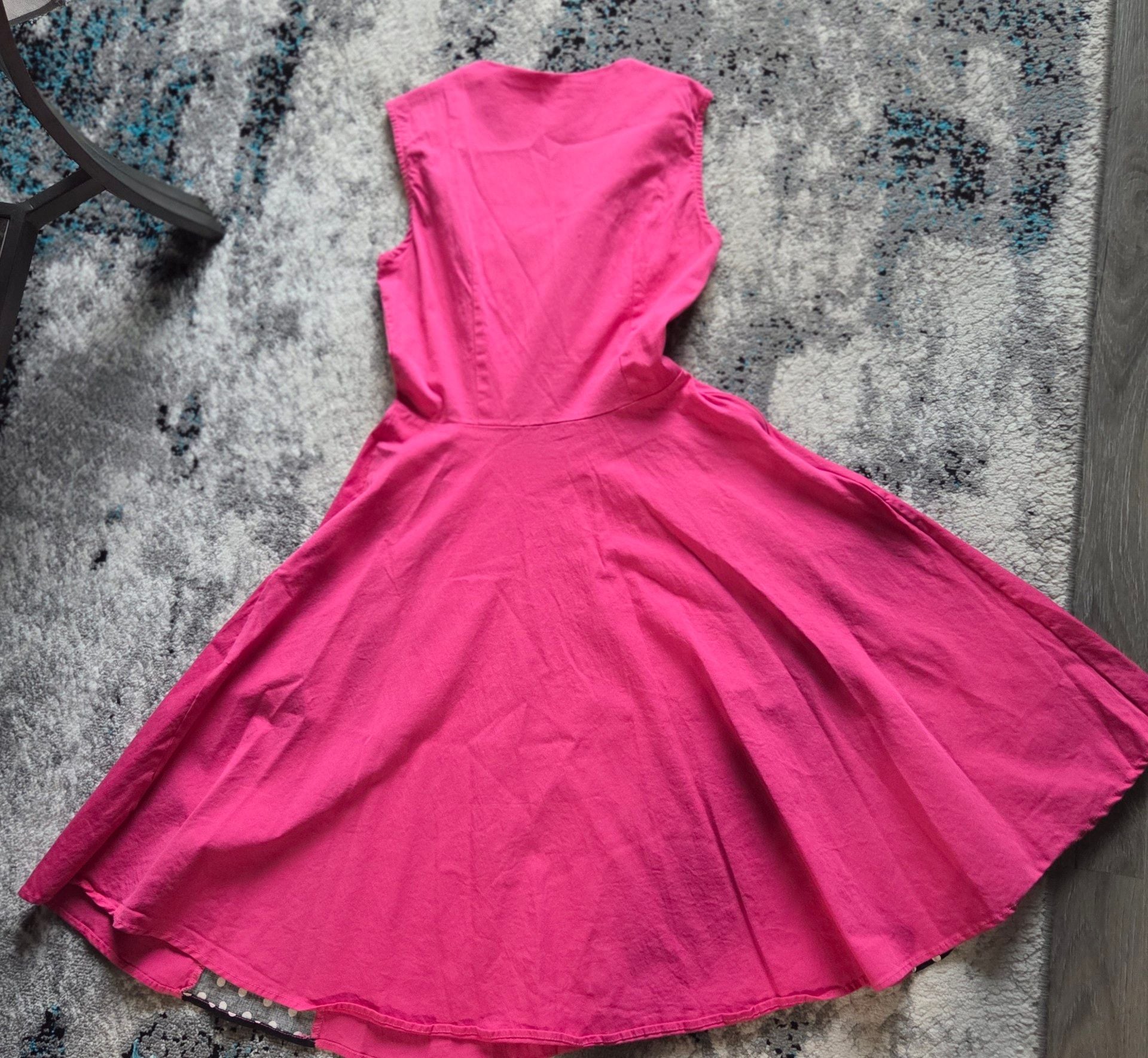 Pinup Couture Flare Dress Size M Pink Black Polka Dot Sleeveless 7