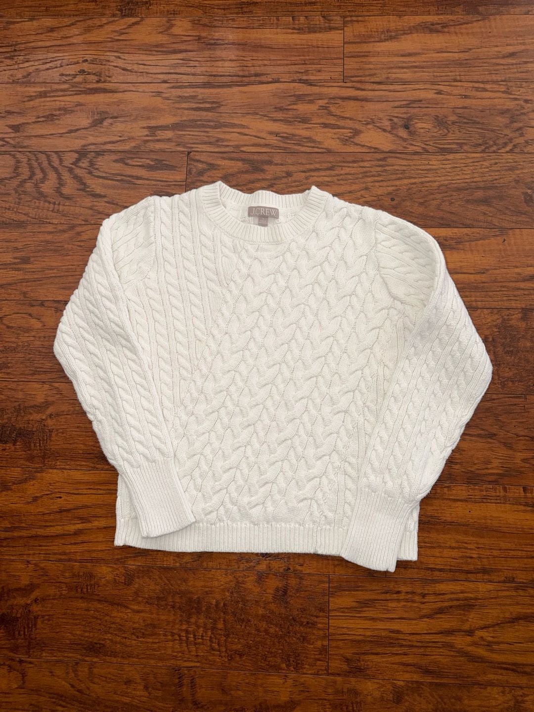 J.Crew Cable Knit Sweater Size S White Crewneck Pullover 2