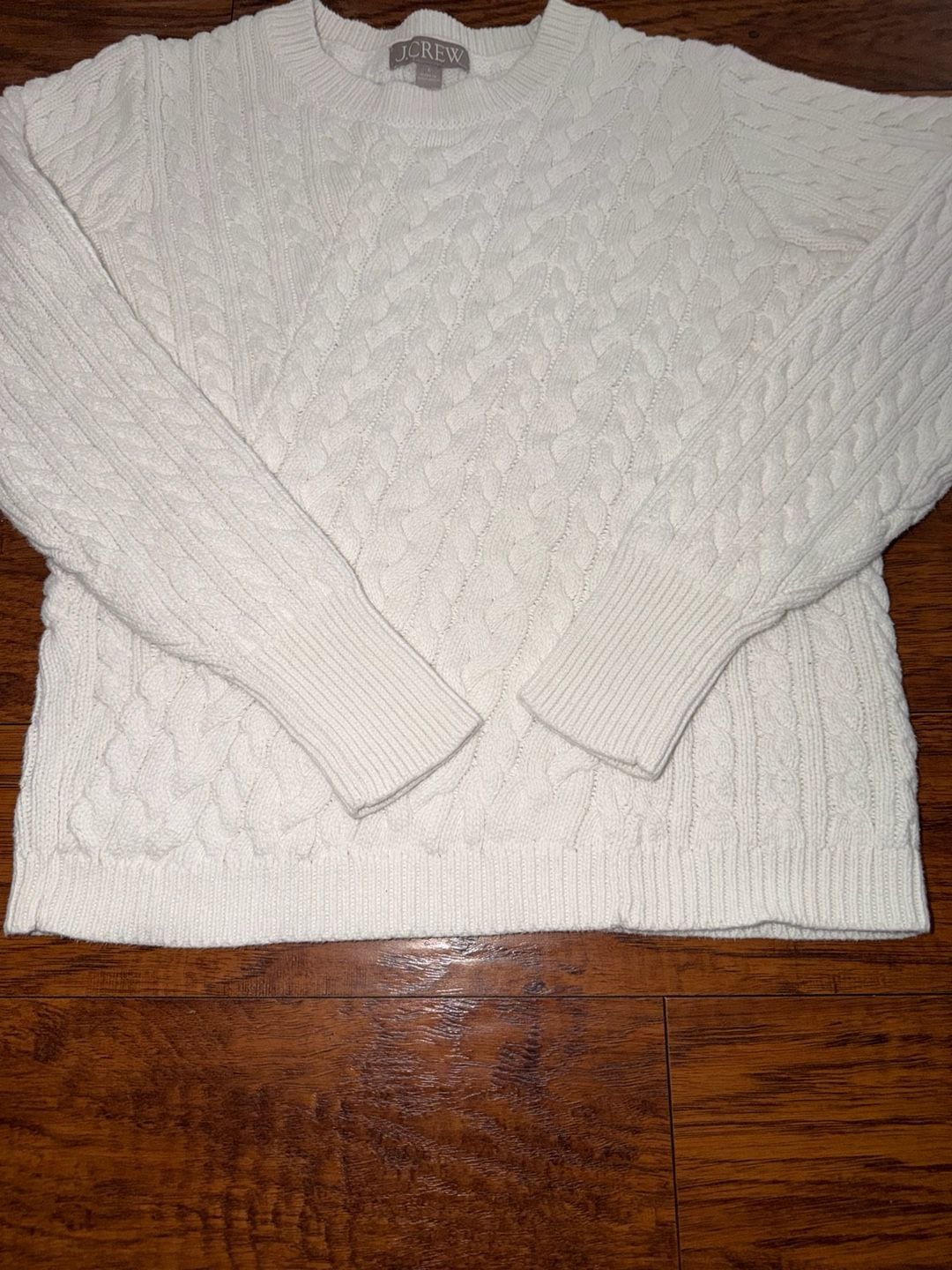 J.Crew Cable Knit Sweater Size S White Crewneck Pullover 3