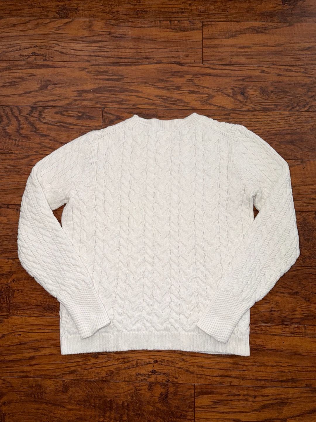 J.Crew Cable Knit Sweater Size S White Crewneck Pullover 6