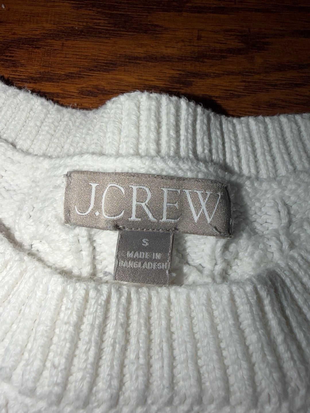 J.Crew Cable Knit Sweater Size S White Crewneck Pullover 7