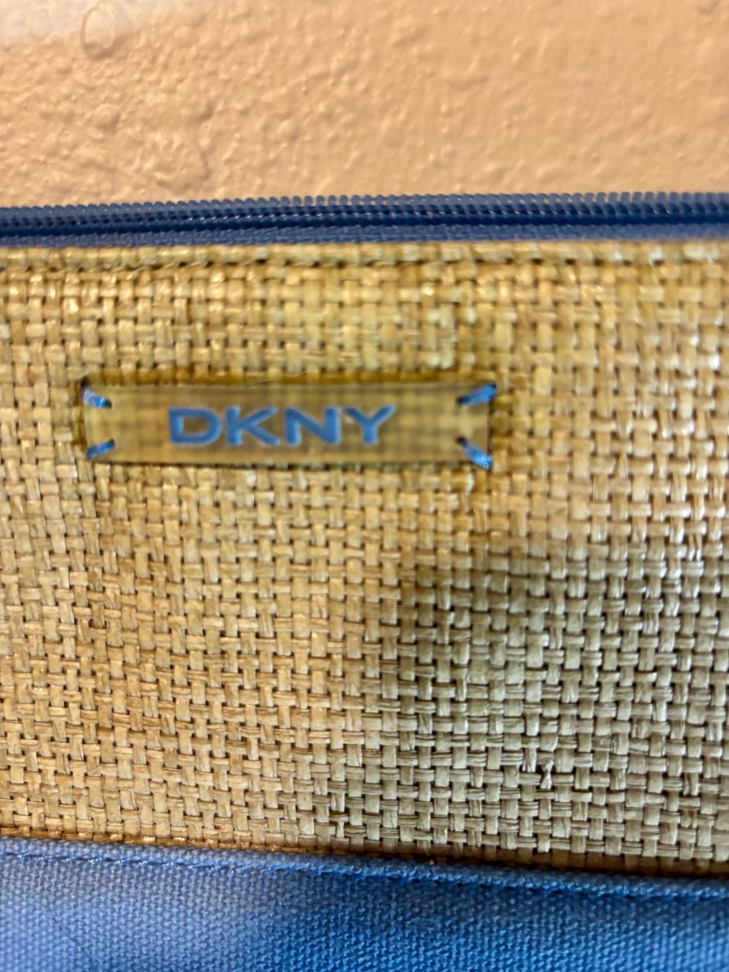 DKNY Straw and Blue Canvas Shoulder Bag Handbag 3