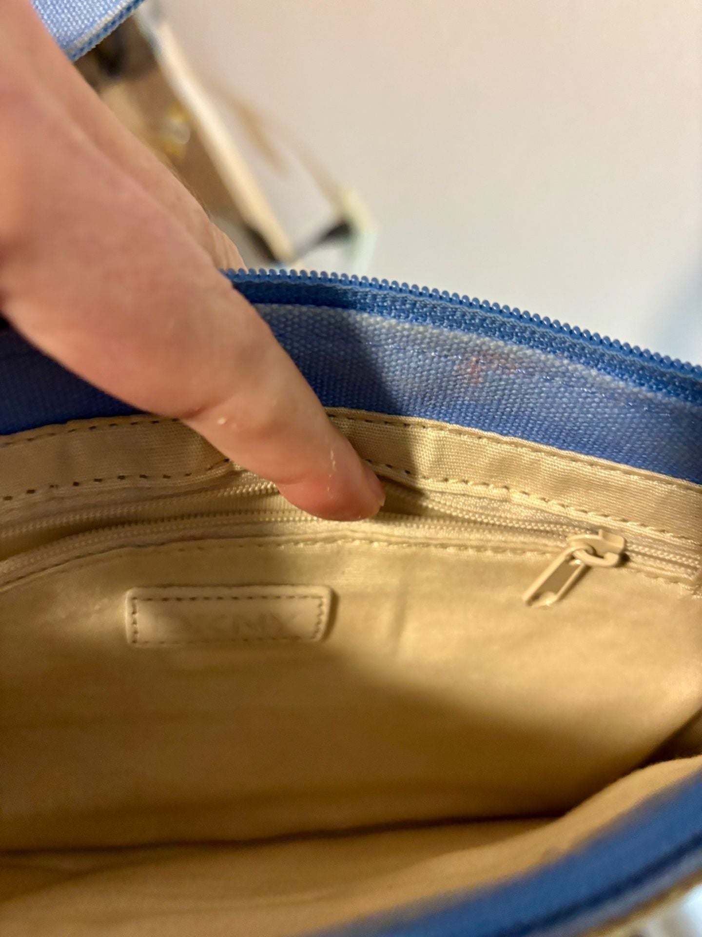 DKNY Straw and Blue Canvas Shoulder Bag Handbag 5