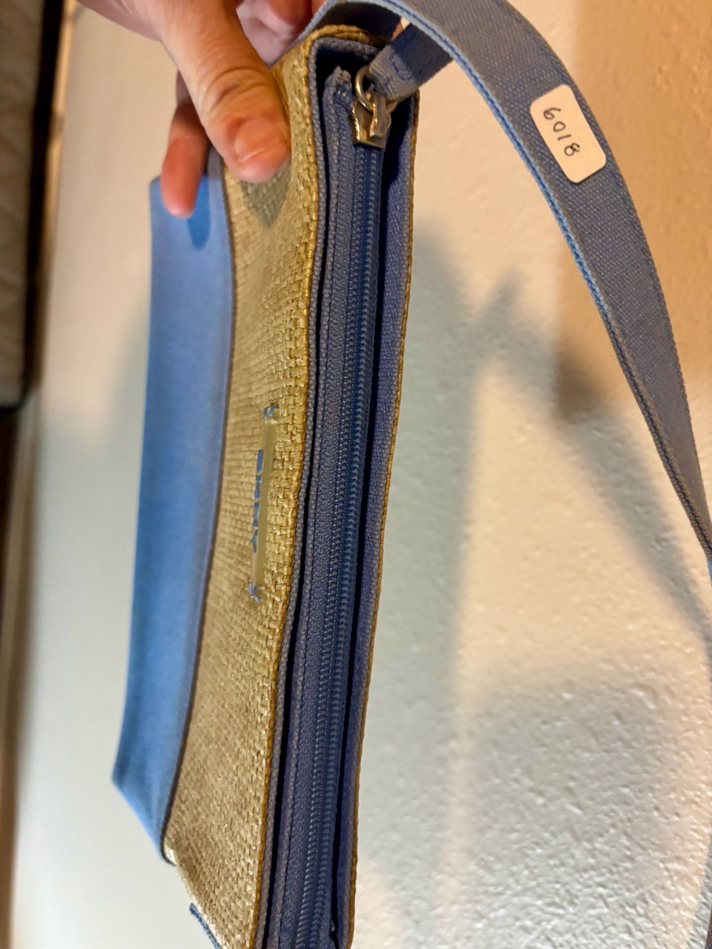 DKNY Straw and Blue Canvas Shoulder Bag Handbag 7