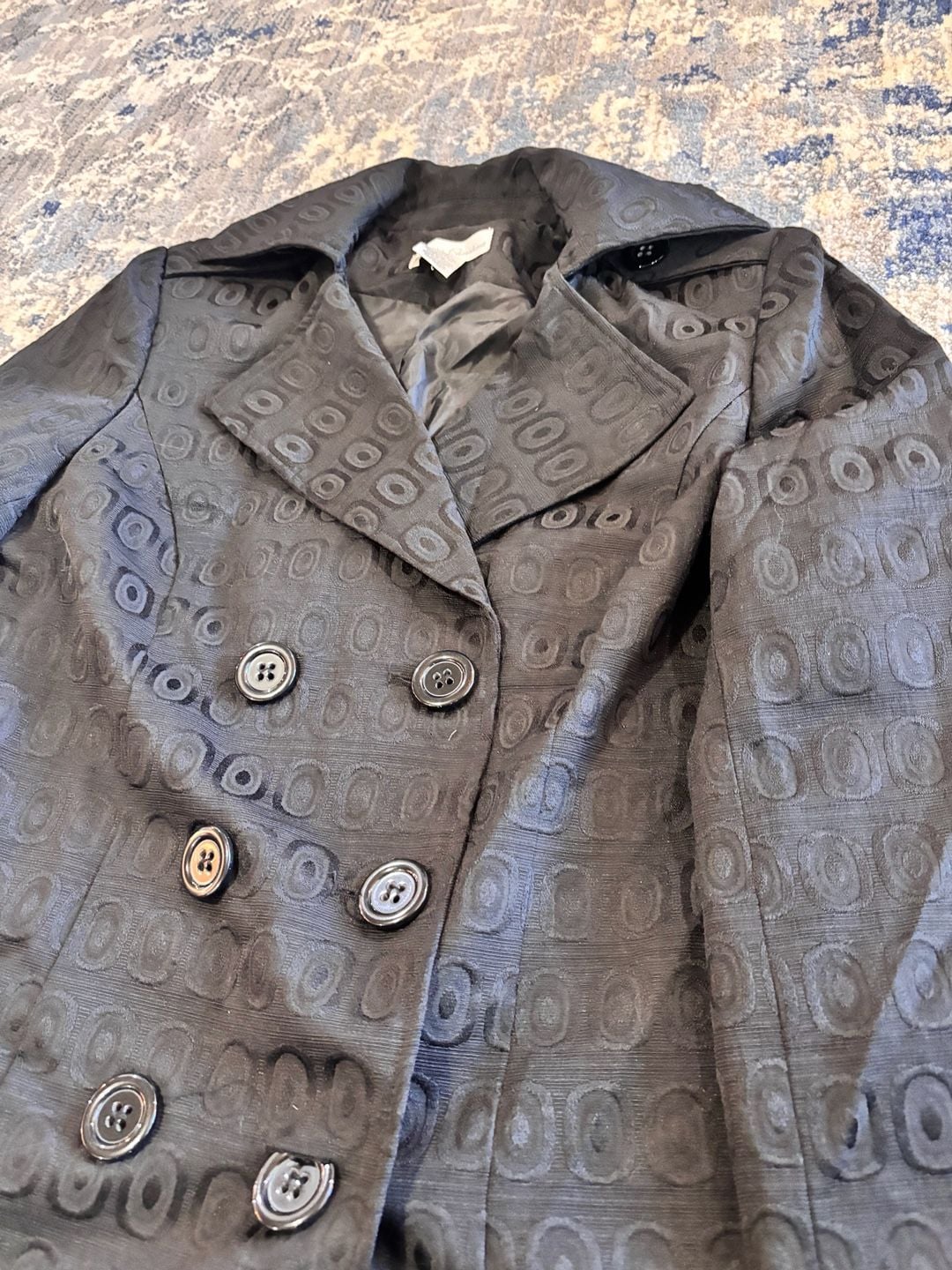 Marisa Christina Pea Coat Size M Black Geometric Double Breasted 3