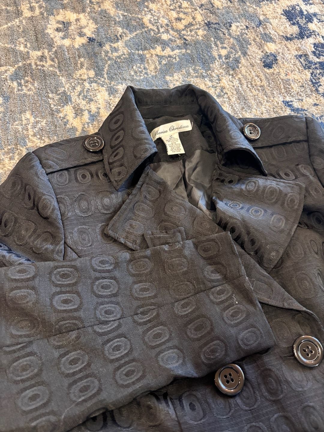 Marisa Christina Pea Coat Size M Black Geometric Double Breasted 7