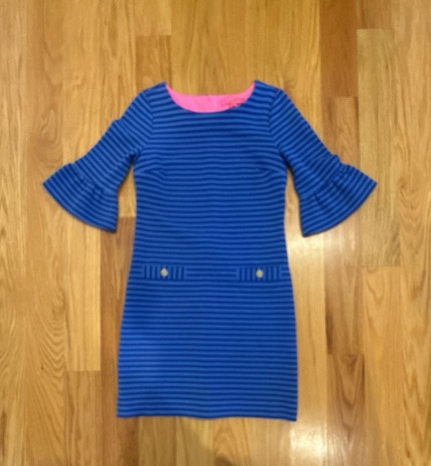Lilly Pulitzer Alden Striped Dress Size S Blue Grotto Shift Flutter 2
