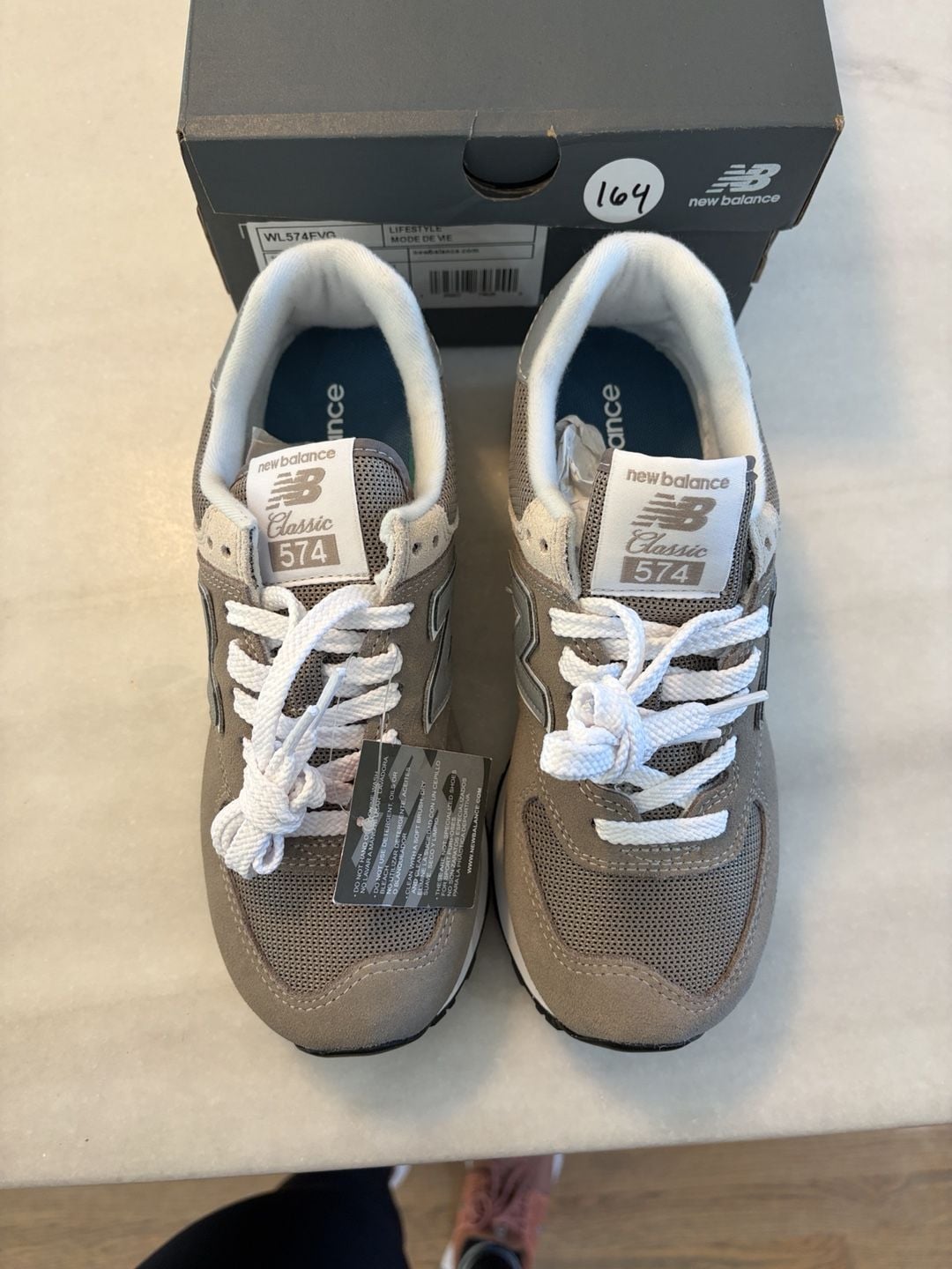 New Balance 574 Size 6.5 Grey White Suede Mesh Sneakers WL574EVG 3