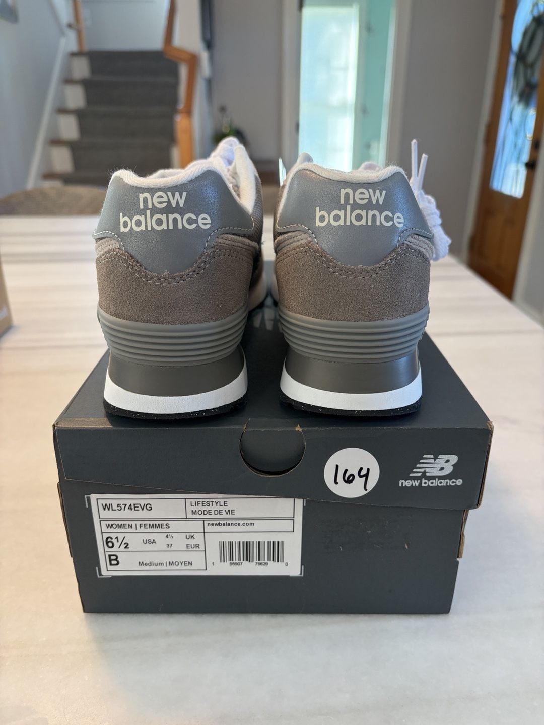 New Balance 574 Size 6.5 Grey White Suede Mesh Sneakers WL574EVG 7