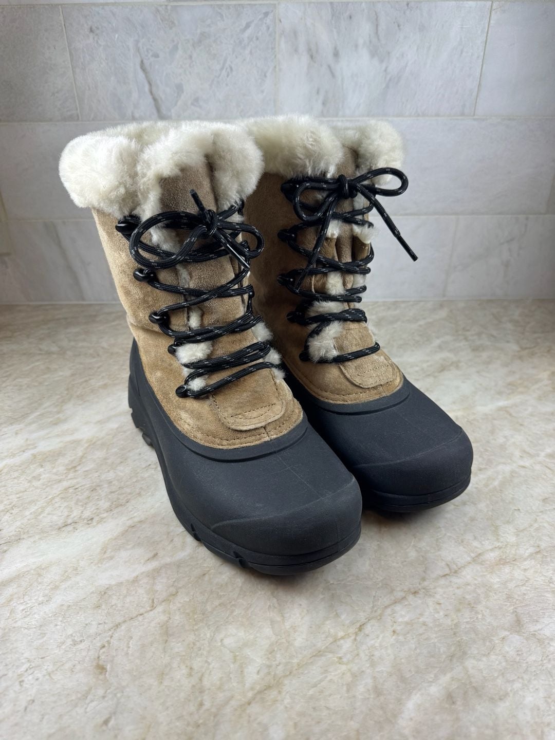 Sorel Snow Bird Women’s Winter Boots Tan Suede Fur Lined Lace Up Size 7 3