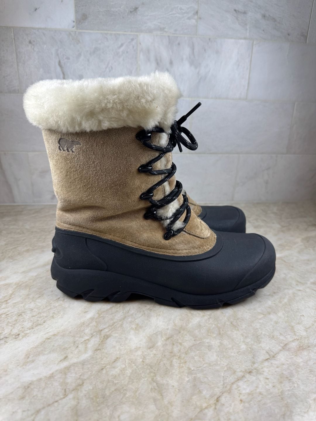 Sorel Snow Bird Women’s Winter Boots Tan Suede Fur Lined Lace Up Size 7 4