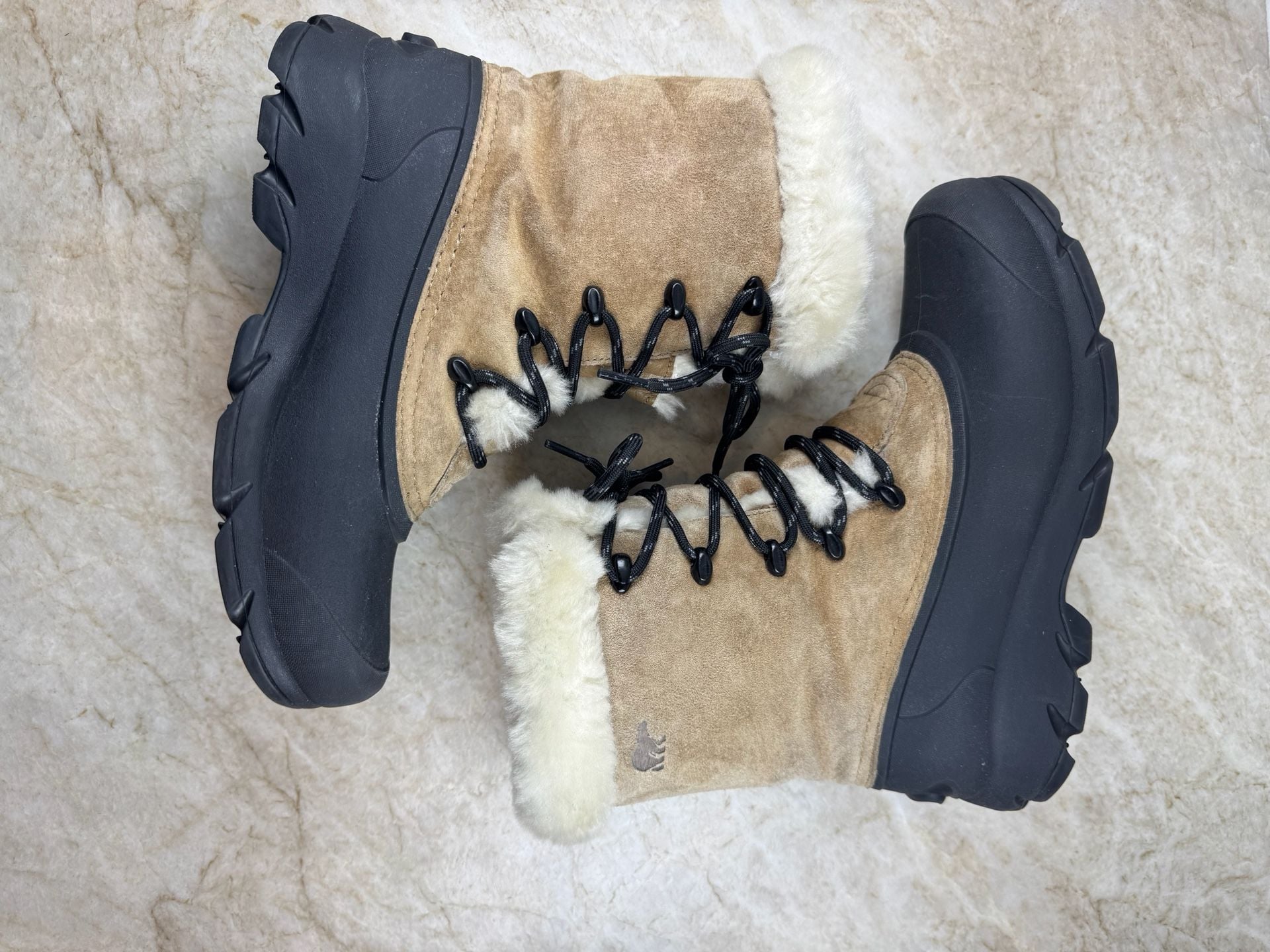 Sorel Snow Bird Women’s Winter Boots Tan Suede Fur Lined Lace Up Size 7 5