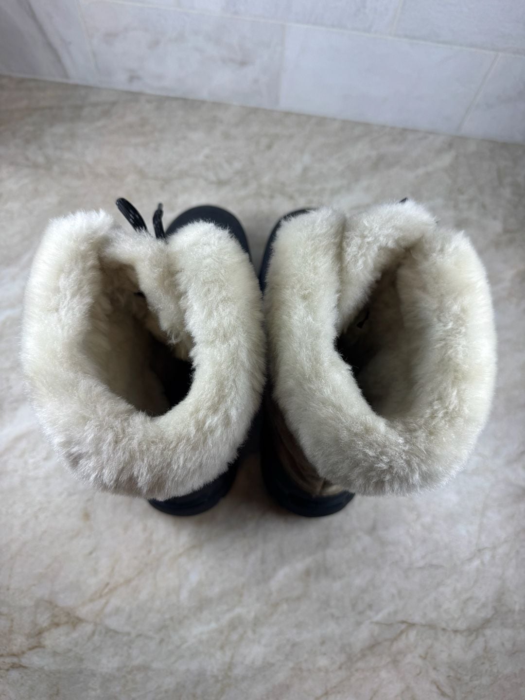 Sorel Snow Bird Women’s Winter Boots Tan Suede Fur Lined Lace Up Size 7 8