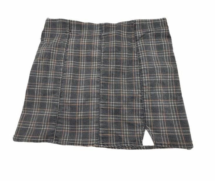 JOLT Womens Plaid Mini Skirt Gray Brown Pleated Slit Y2K Preppy Academia 2