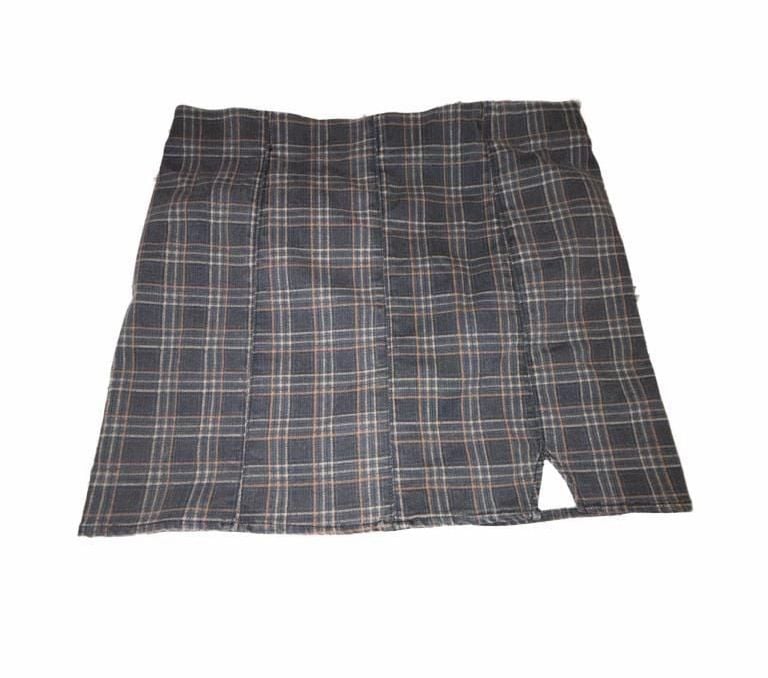 JOLT Womens Plaid Mini Skirt Gray Brown Pleated Slit Y2K Preppy Academia 3