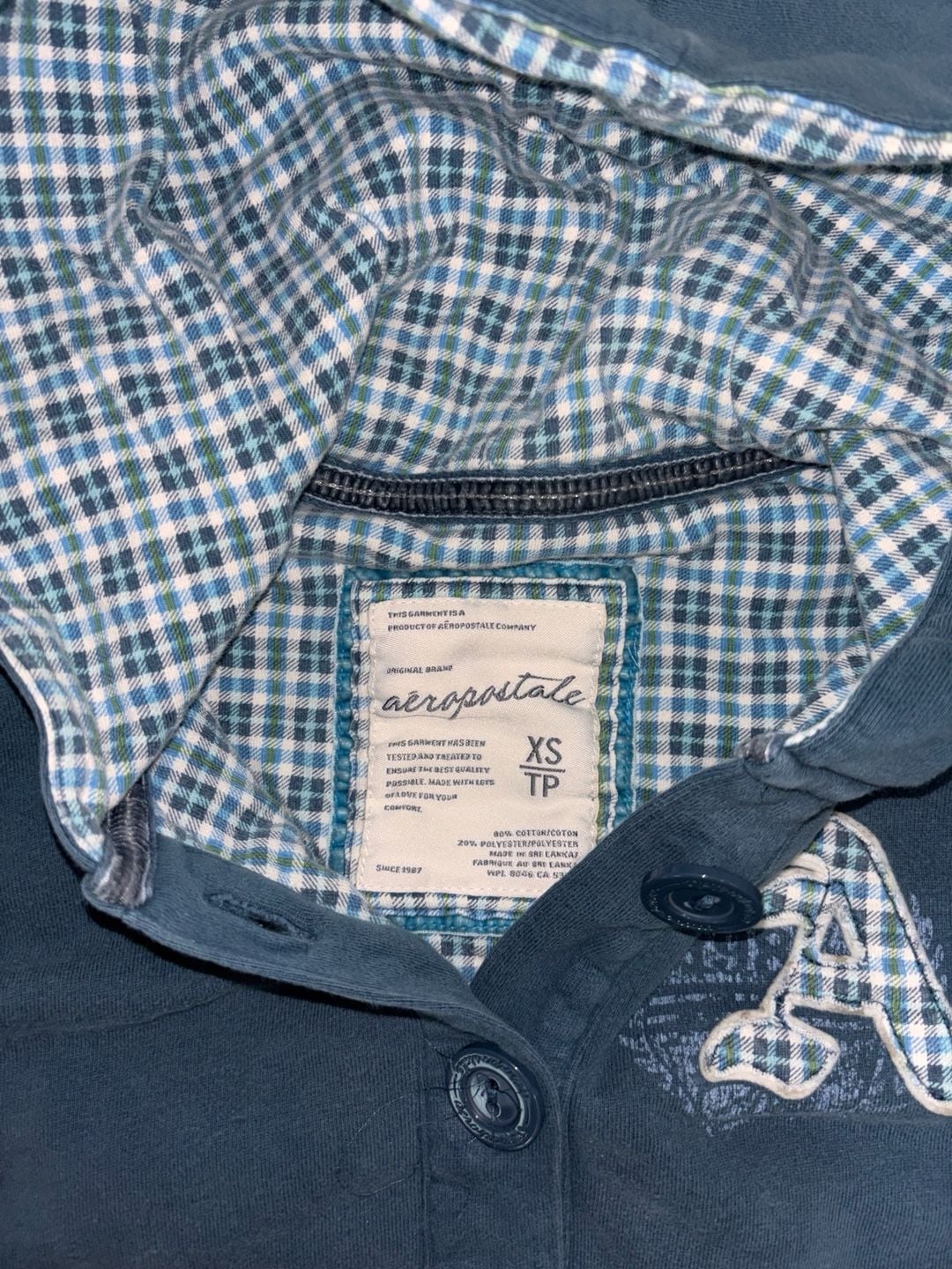 Aeropostale Button Up Hoodie Size XS Blue Plaid Lined Sweatshirt Cardigan 2