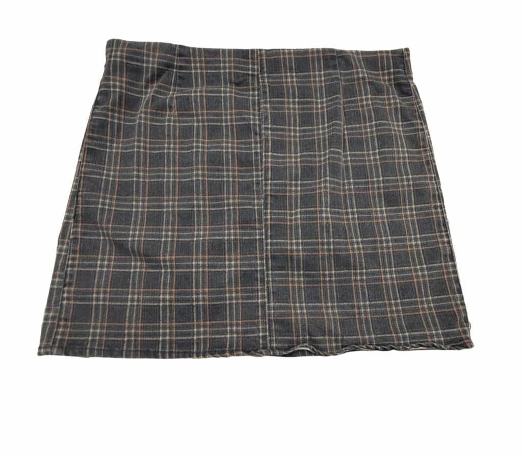 JOLT Womens Plaid Mini Skirt Gray Brown Pleated Slit Y2K Preppy Academia 4