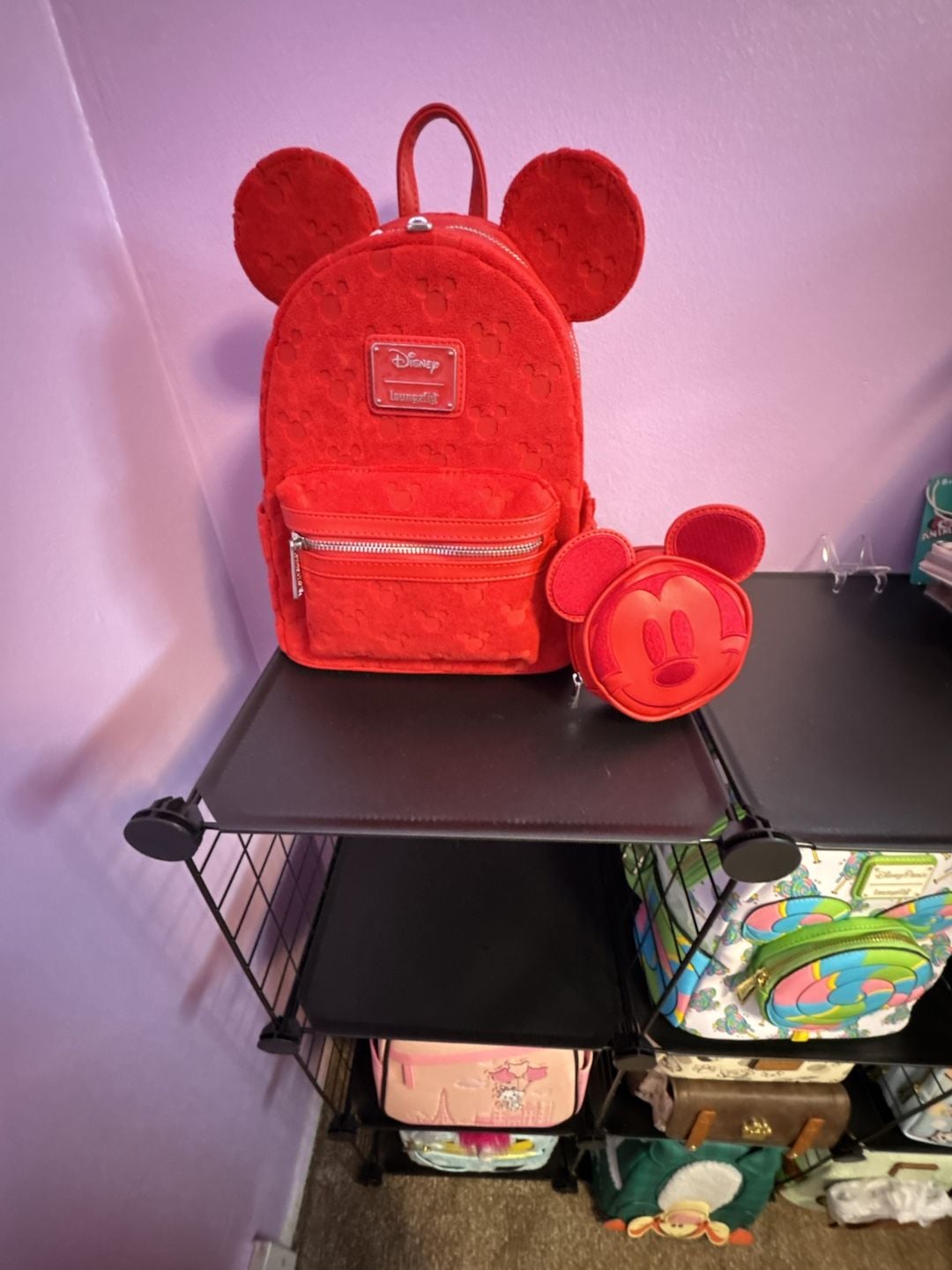 Loungefly Disney Mickey Mouse Red Terry Cloth Mini Backpack Coin Purse 2