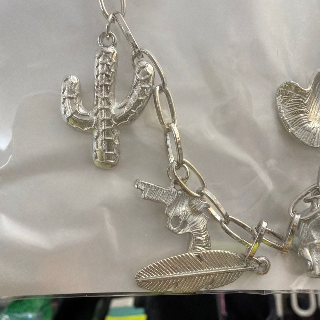 Unbranded Western Charm Necklace Silver Tone Cactus Gun Feather 1