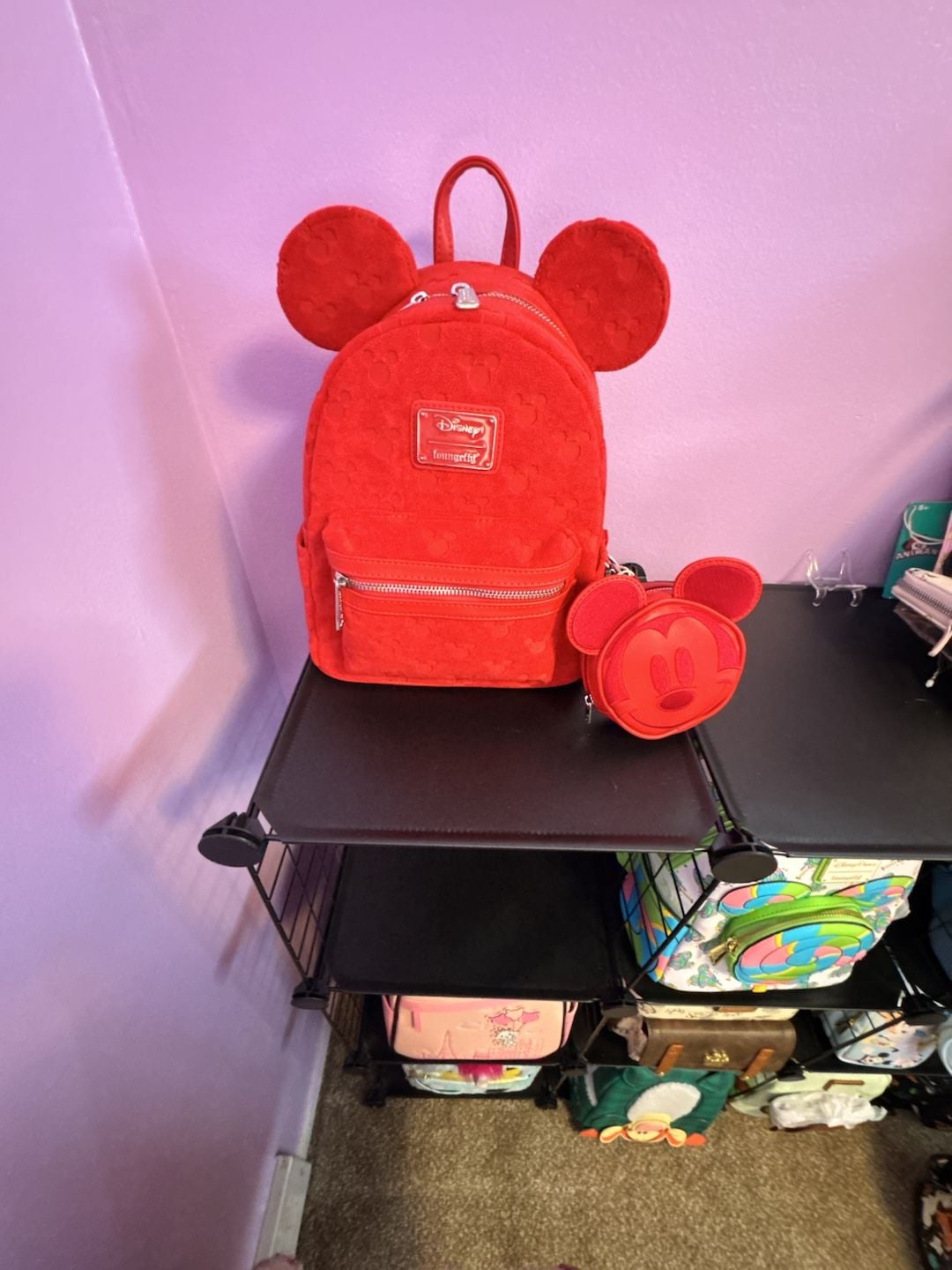 Loungefly Disney Mickey Mouse Red Terry Cloth Mini Backpack Coin Purse 3