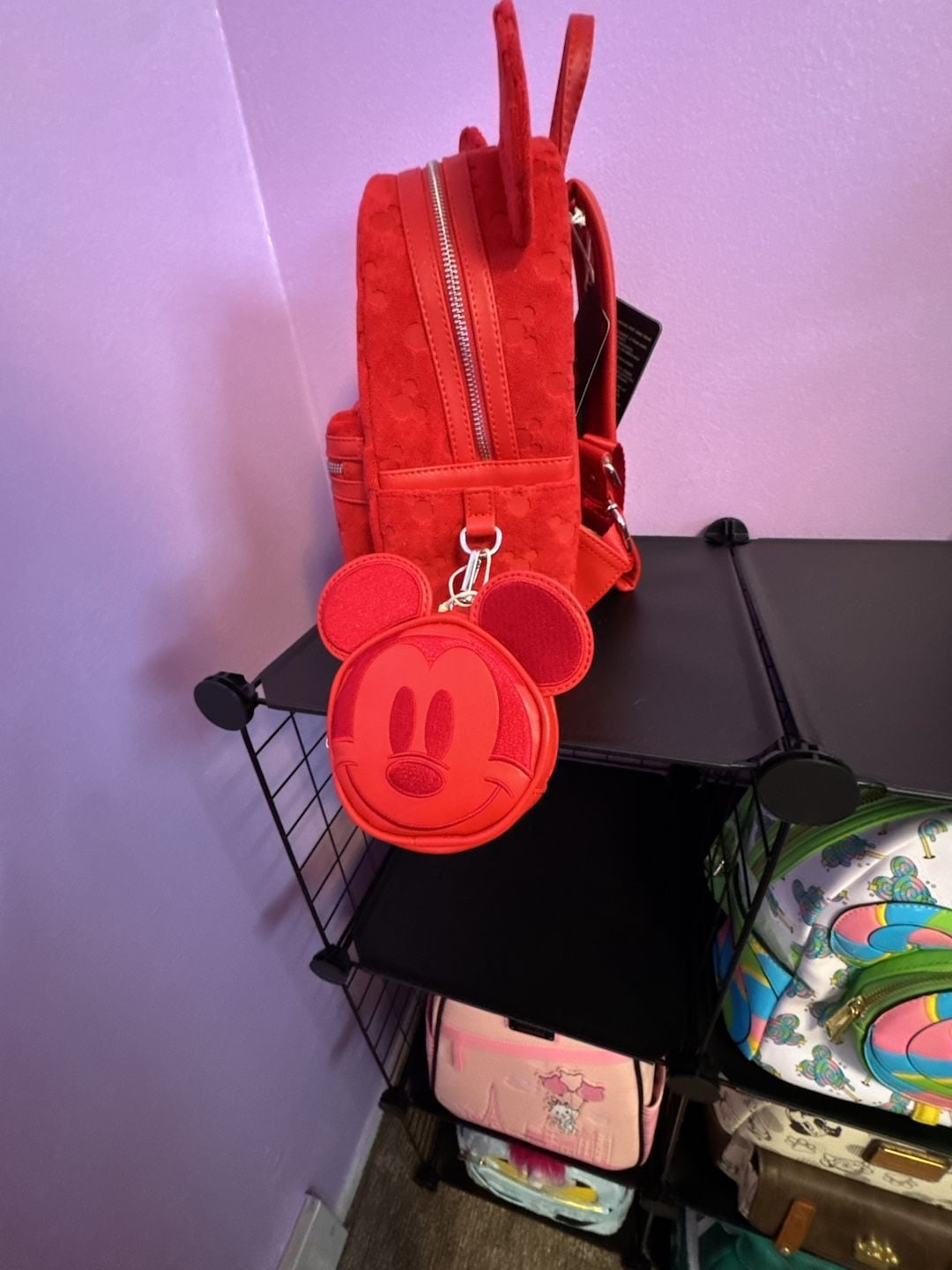 Loungefly Disney Mickey Mouse Red Terry Cloth Mini Backpack Coin Purse 4
